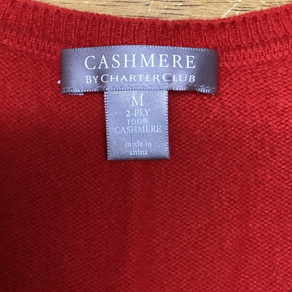 Red Charter Club Womens 100% Cashmere V-neck Sweater Size Medium - Picture 2 of 3